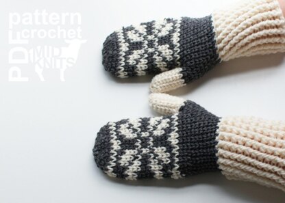 Fair Isle Crochet Snowflake Mittens (2016001)