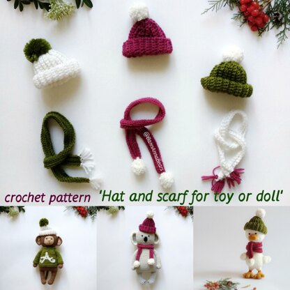 Hat and scarf for toy or doll