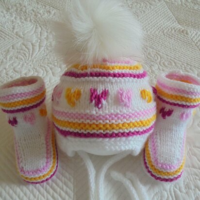 Baby Girl Stripes Hat And Booties