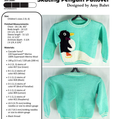 Skating Penguin Pullover in Cascade Yarns 220 Superwash Merino - W644 - Downloadable PDF