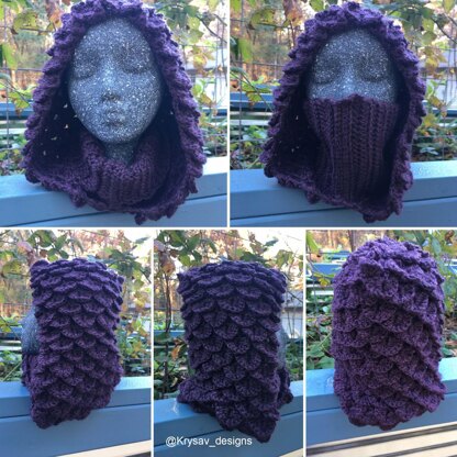 Crocodile Stitch Turtle Neck Hooded Cowl