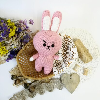 Original Knitting Patterns -Knit a hare COOKY toy, 8 inches tall based on BT21