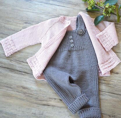 Tiny tots top down cardigan and overalls - P116