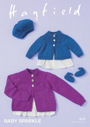 Cardigans, Beret and Shoes in Hayfield Baby Sparkle DK - 4659- Downloadable PDF