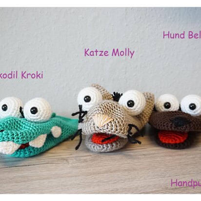 Crochet Pattern for the Hand Puppet Dog Bello, Cat Molly and the Crocodile!