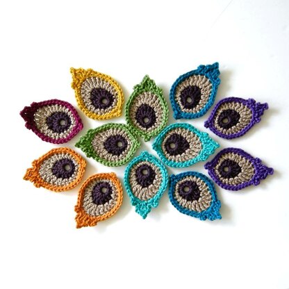 Peacock Eye Feather Crochet Applique or Motif
