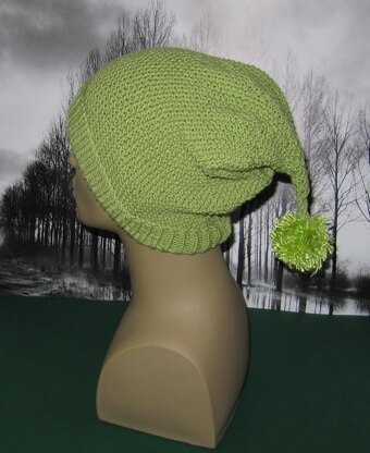 Moss Stitch (Seed Stitch) Pixie Bobble Slouch Hat