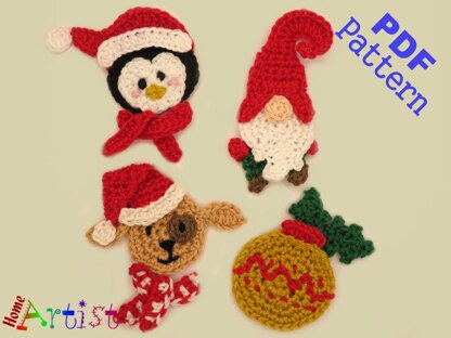 Christmas set 6 crochet applique pattern