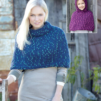 Hooded and Stand Up Neck Ponchos in Sirdar Husky - 7325 - Downloadable PDF