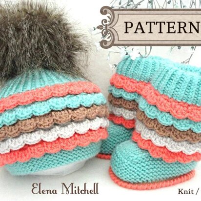 Knit Crochet PATTERN Baby Booties and Hat by Elena Mitchell