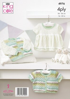 Dress and Cardigans in King Cole Big Value Baby 4Ply - 4976 - Downloadable PDF