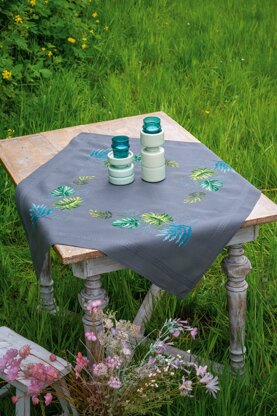 Vervaco Botanical Leaves Tablecloth Printed Embroidery Kit - 80 x 80 cm