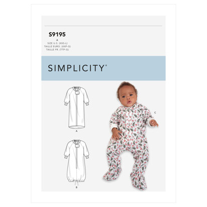 Simplicity Infants' Bunting & Jumpsuit S9195 - Paper Pattern, Size A (XXS-XS-S-M-L)