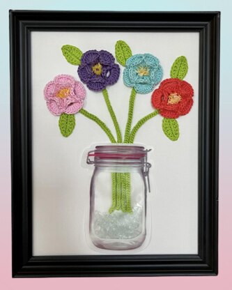 Crochet Bouquet of Flowers on Canvas