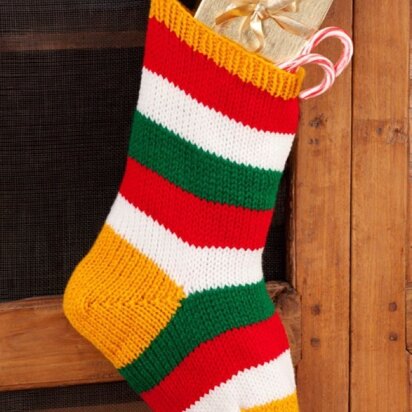 Striped Holiday Stocking in Red Heart Super Saver Economy Solids - LW2661