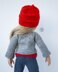 Gray and red outfit  knitted flat for 18in doll