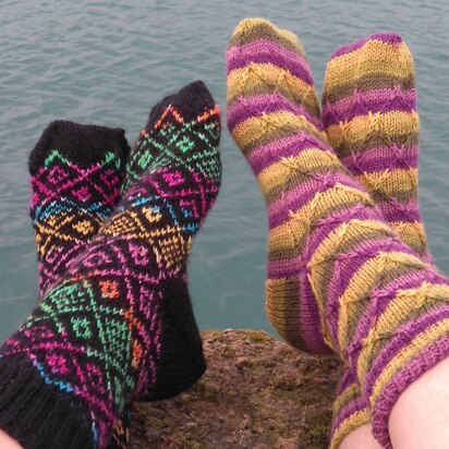 Pretty colourful ladies socks zigzag socks and stained glass socks - knitting pattern