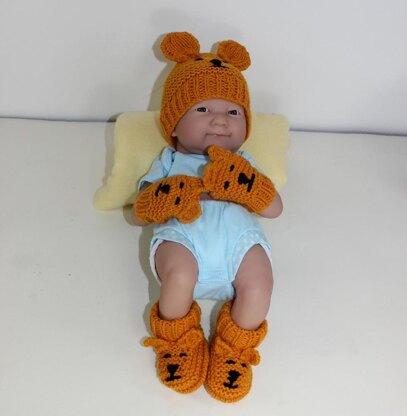 New Baby Teddy Bear Booties, Beanie & Mittens