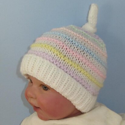 Baby Candy Stripe Topknot Beanie Hat