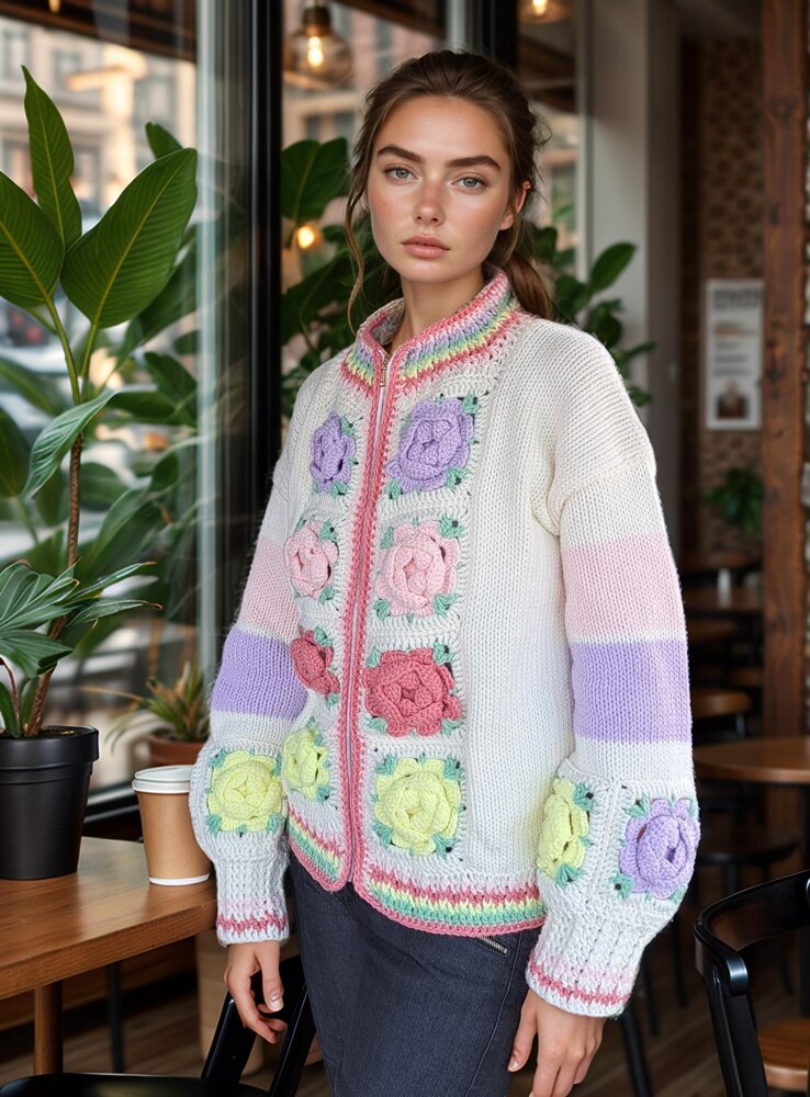 Roses Jacket pattern CKM Knitting Crochet pattern by Fabiana