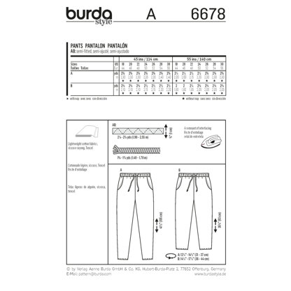 Burda Women's Trousers Sewing Pattern B6678 - Paper Pattern, Size 18-30