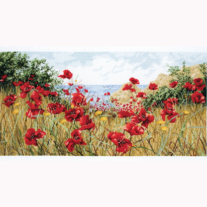 Anchor Maia Kits Clifftop Poppies Cross Stitch Kit - 23 x 45cm