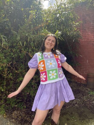 Crocheted checked flower vest