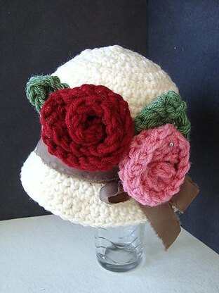 563 CROCHET cloche hat with roses, baby to women sizes