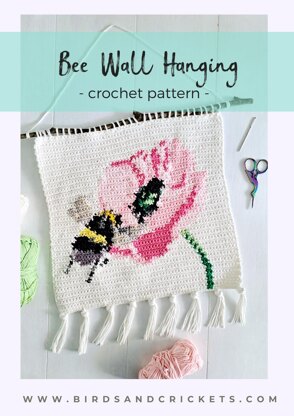 Bee and Flower Crochet Tapestry Wall Hanging