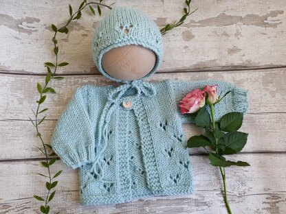 Eyelet Baby Cardigan and Bonnet Set 0-6 months