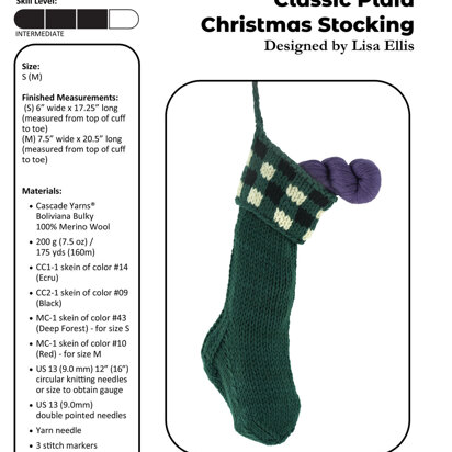 Classic Plaid Christmas Stocking in Cascade Yarns Boliviana Bulky - B267 - Downloadable PDF