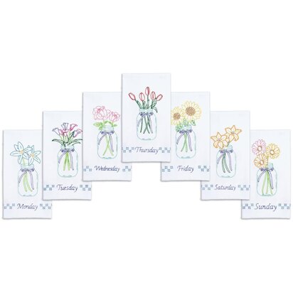 Jack Dempsey Stamped Decorative Hand Towels 7Pkg - Mason Jar Bouquets - 17in x 28in