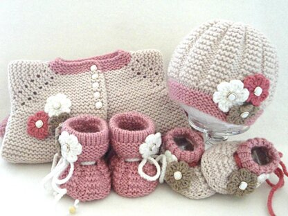 Knitting Baby Jacket Hat and Shoes Baby Set Anna Pattern