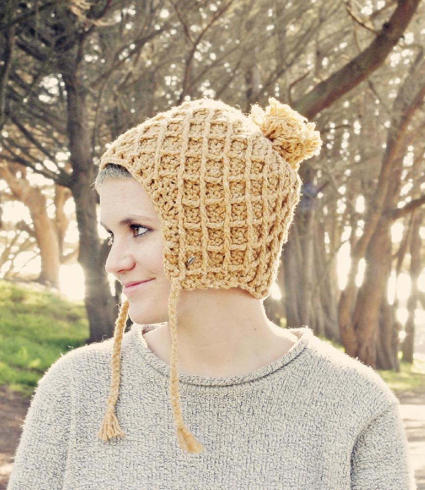Pom Pom Free Crochet Pattern For Hat With Ear Flaps For Adults