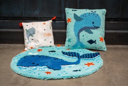 Vervaco Whales Fun Latch Hook Shaped Rug Kit - 70 x 56 cm