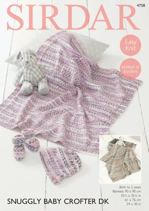 Bonnet, Bootees and Blankets in Sirdar Snuggly Baby Crofter DK - 4758 - Downloadable PDF