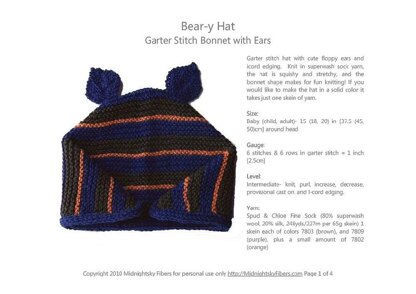 Bear-y Hat Garter Stitch Bonnet with Ears