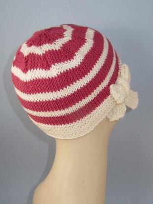 Tie Up Bow Stripe Beanie Circular Knitting Pattern