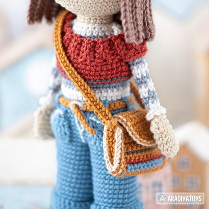 Crochet doll pattern amigurumi Kimberly doll with red panda Roxy by AradiyaToys beret tutorial PDF file handmade DIY dolls crochet patterns by AradiyaToys (Olka Novytska)
