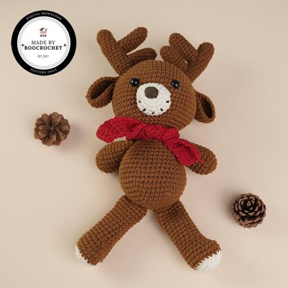 Brown Reindeer With Red Scarf Plush Toy Crochet Pattern