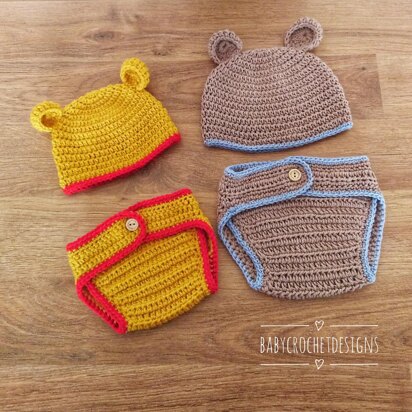 Bear Diaper Cover and Hat Set