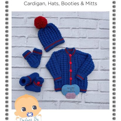 Blainn baby cardigan, hat, booties & Mitts knitting pattern Newborn 16 inch Cgest