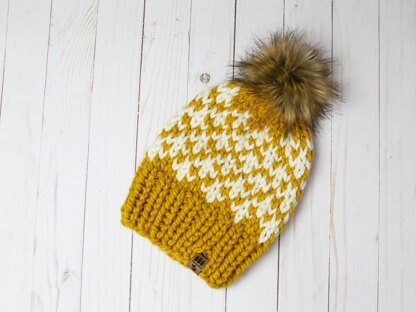 Fair Isle Hat Diamonds Women Chunky Toque Winter Pompom