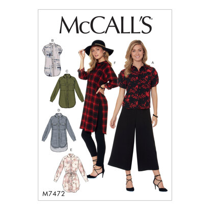 McCall's Misses' Raglan Sleeve, Button-Down Shirts and Tunics  M7472 - Sewing Pattern