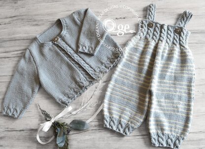 Baby Overalls with detailed cabled bodice and matching sweater - P037