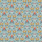 Floral Pear Copper Metallic on light blue (A586.2)