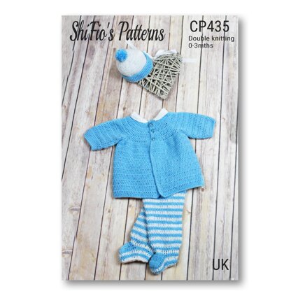 Crochet Pattern baby boy jacket hat & leggings UK & USA Terms # 375