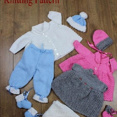 Knitting pattern baby jacket, hat, trousers, dress, booties, blanket/afghan  #43