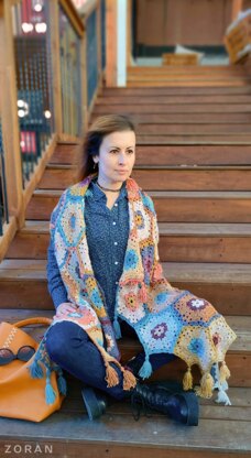 Arlene crochet hexagon motif shawl with tassels