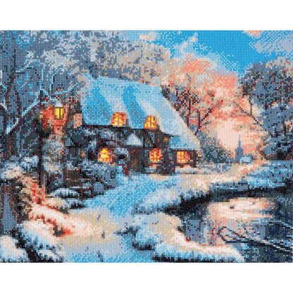 Crystal Art Kit (Large) - Winter Cottage Diamond Painting Kit - 19.7" x 15.75"